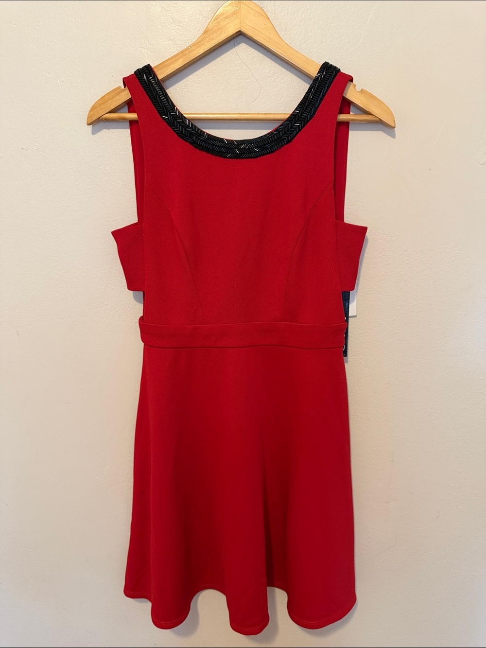 XOXO Red Mini Dress with Black Beaded Neckline